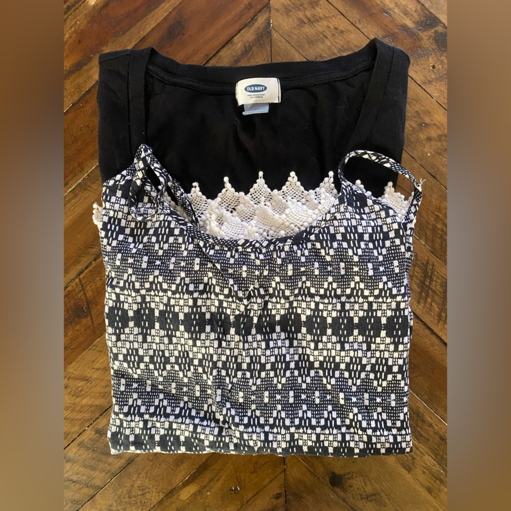 Mossimo Supply Co. Black and White Patterned Camisole,Old Navy black top
